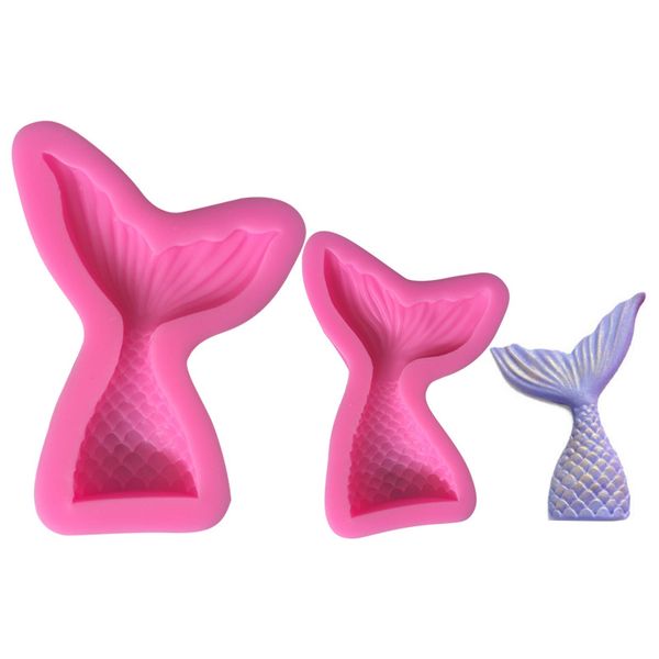 Mermaid-themed silicone cake molds for fondant, featuring a tail design