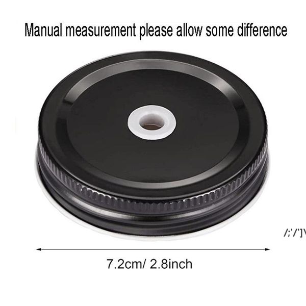 Metal jar lids with straw holes for wide-neck glass storage bottles, ensuring leakproof sealing