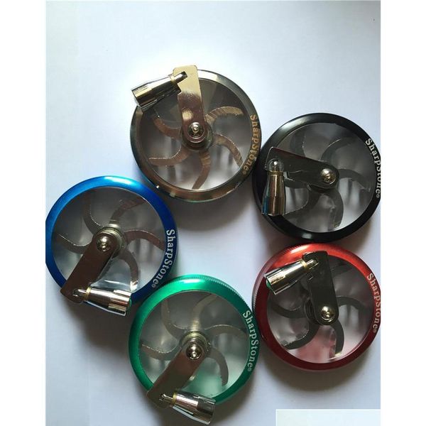 Mills 63mm zinc alloy 4-part Sharpstone crank handle herb grinder for tobacco and herbal smoking accessories
