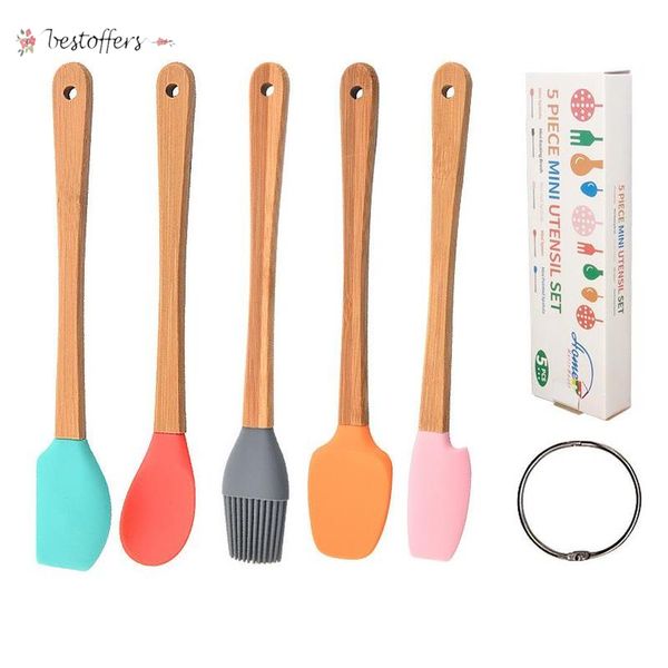 Mini silicone spatula scraper and basting brush spoon for cooking, mixing, and nonstick cookware, BPA-free kitchen utensils