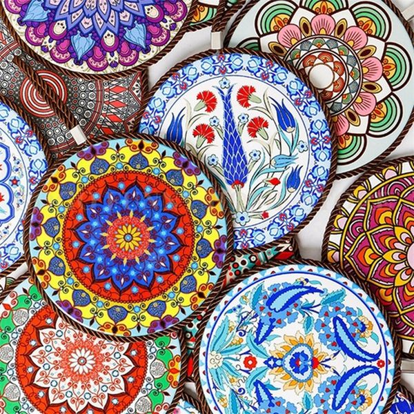 Moroccan-inspired Western dining placemats with ceramic coasters for bowls and cups