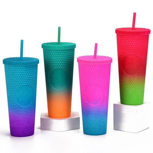 Mugs Double-Layer Durian Cup Diamond Radiant Straw Large Capacity Coffee Summer Cold Tumbler Studded 710ml