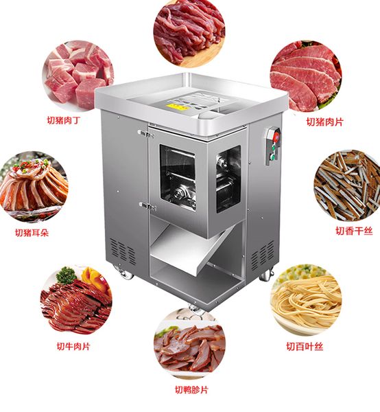 Multifunctional electric meat mincer with 500kg/h capacity, featuring stainless steel double cutting blades for commercial use