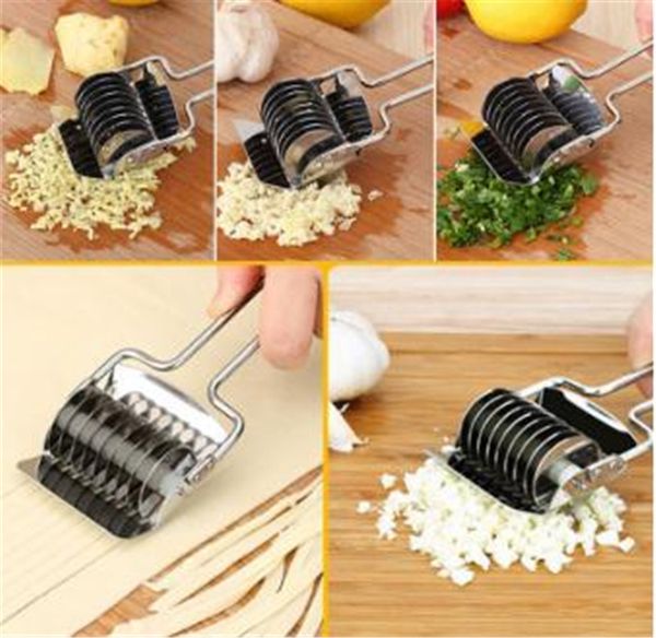 Multi-functional stainless steel pasta roller and dough cutter for making spaghetti and mincing herbs