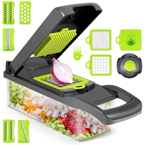 Multifunctional vegetable slicer for fruits, potatoes, carrots with grater and chopper in kitchen basket