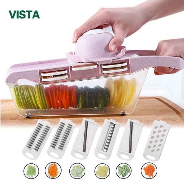 Myvit Mandoline Slicer with stainless steel blade for slicing vegetables, potatoes, carrots, cheese, and dicing kitchen ingredients
