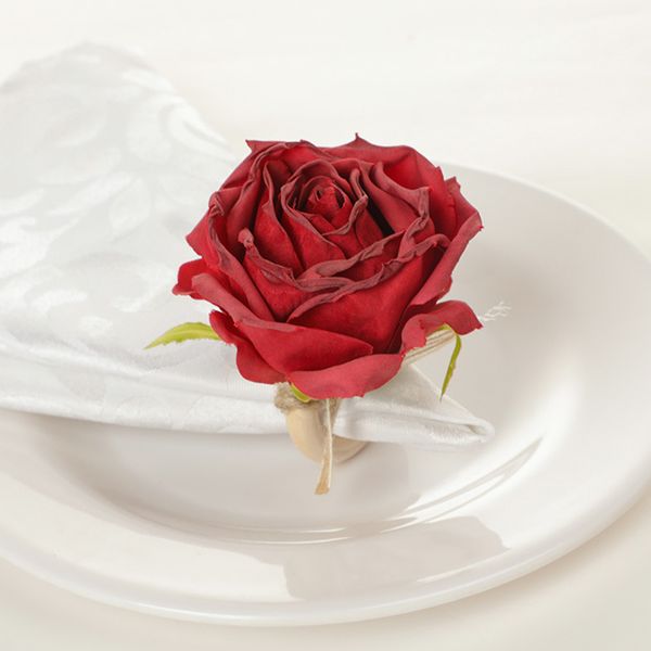 Napkin rings featuring romantic artificial rose flowers for elegant table decor, perfect for Valentine's Day parties and towel holder embellishments