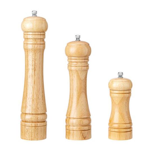 Natual oak wood pepper spice mill grinders set with handheld seasoning mills for spices milling, ideal for cooking and BBQ tools