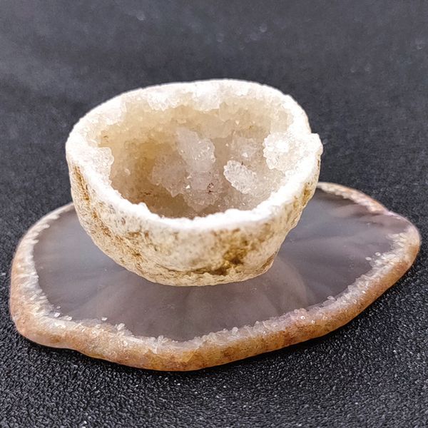 Natural agate crystal tea cup and wine glass set with a rough stone mat bowl for home decor crafts