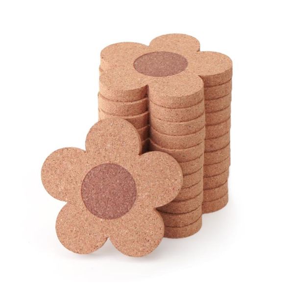 Natural cork coasters in 4-inch flower shape for tables and desks, reusable and eco-friendly