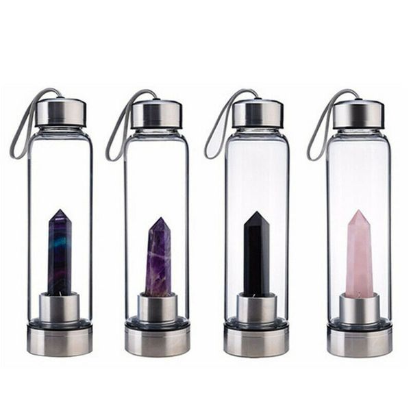 Natural Quartz Gemstone Glass Water Bottle Direct Drinking Cup Glass Crystal Obelisk Wand Healing Wand Bottle with Rope new 201127  

重写为：  
Natural quartz gemstone glass water bottle for direct drinking, featuring a crystal obelisk wand and rope, model 201127