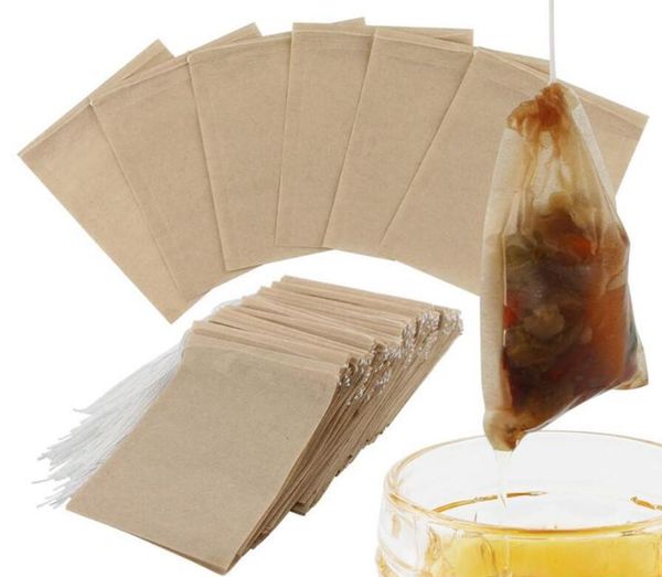Natural unbleached paper tea filter bags with drawstrings for herbs and coffee, size 6x8cm