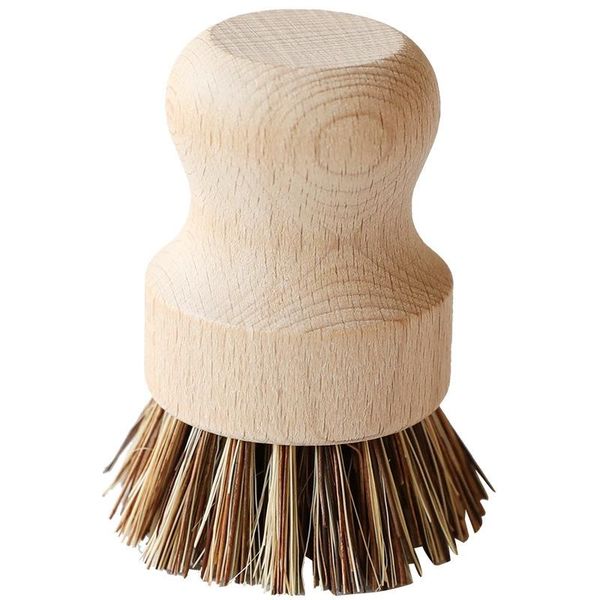 Natural wooden mini dish scrub brush with short handle for durable cleaning