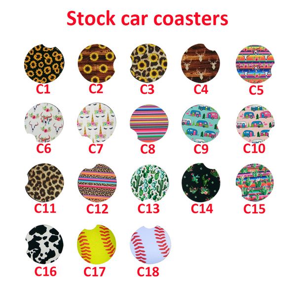 Neoprene car cup mat with floral rainbow design for home decor