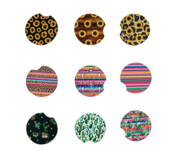 New dining neoprene car cup mat with floral rainbow design for home decor
