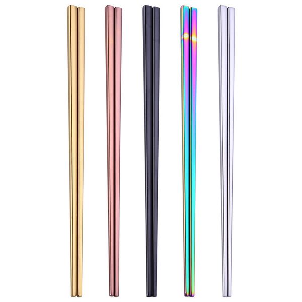 New Glossy Titanium Gold-plated Chopsticks, Colorful Stainless Steel Chopsticks Rose Gold Black Rainbow Square Chopsticks DH8481