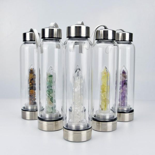 New Natural Quartz Gem Glass Water Bottle for Direct Drinking - Crystal Cup in 8 Styles with Fast DHL Shipping