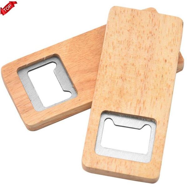 New stainless steel beer opener with stylish square wooden handle, perfect for bars, kitchens, or as a party gift