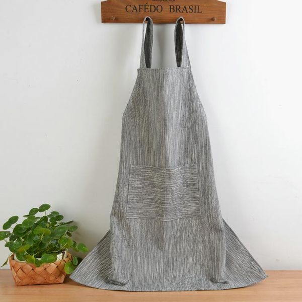 New unisex Japanese-style solid cotton hemp apron for coffee shops, kitchen work, baking, and cleaning