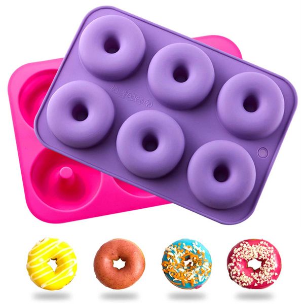 Non-stick 6-cavity silicone donut baking mold for homemade pastries and bagels