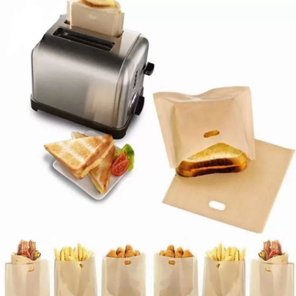 Non-stick reusable toaster bags for sandwiches, fries, and heating, a handy kitchen gadget