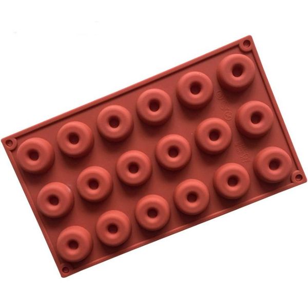 Non-stick silicone mini donut pan with 18 cavities, oven and dishwasher safe, ideal for baking small donuts, cookies, and resin art