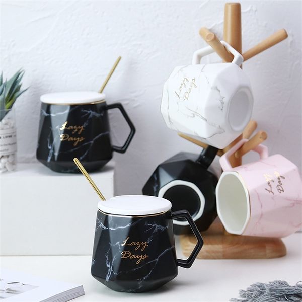 Nordic-inspired marble ceramic cup with an irregular, minimalist design for office or student use