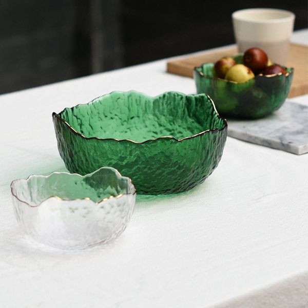Nordic-inspired vintage gold inlay fruit bowls, decorative crystal glass salad and soup serving dishes for kitchen use