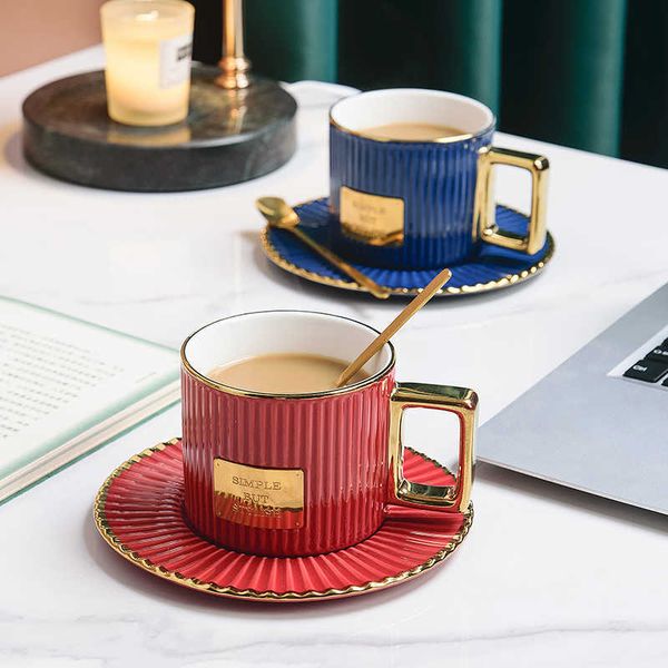 Nordic-style ceramic coffee mugs with saucers and spoons, perfect for tea or milk, ideal as Christmas gifts or breakfast sets