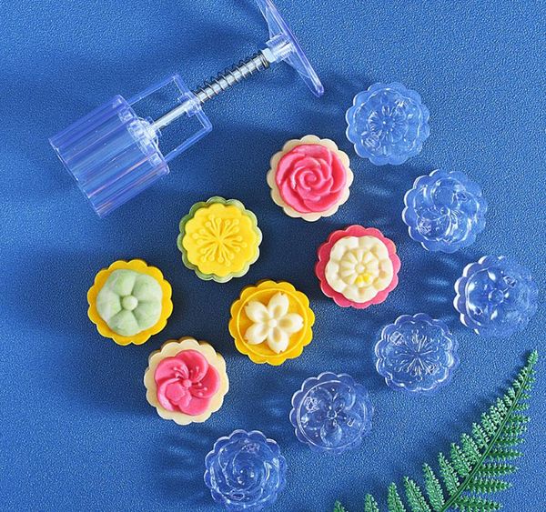 Pastry Tools Mid-Autumn Festival Hand-Pressure Moon Cake Mould with 6 Pattern Designs for 50g Mooncake DIY Set