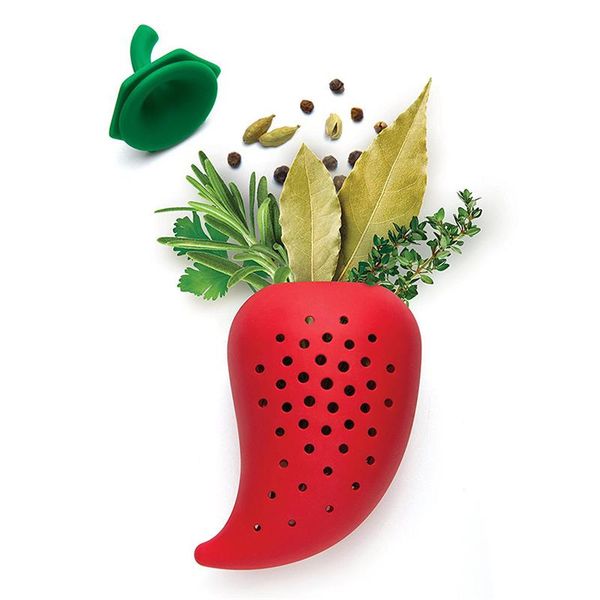 Pepper-shaped silicone infuser for tea, spices, and herbs in the kitchen