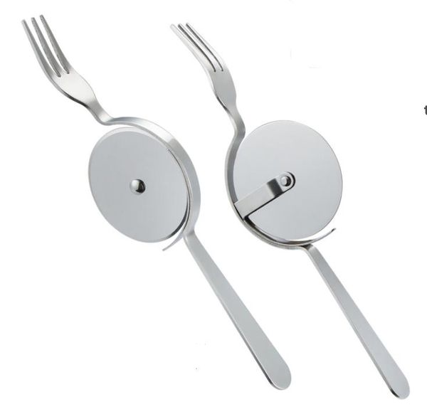 Pizza cutting wheel with fork, cake server, shovel slicer, spatula, oven scraper, and baking tool set RRB13456