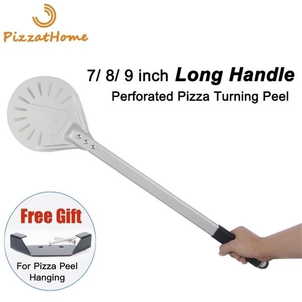 PizzAtHome Long Handle 7 8 9 Inch Perforated Pizza Turning Peel Shovel Aluminum Paddle Small Tool 220815