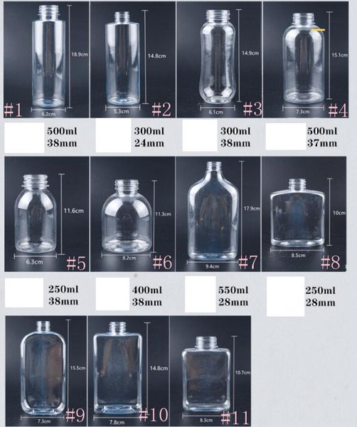 Plastic beverage bottles ranging from 250-550ml, including transparent round and square juice containers, leak-proof water bottles with lids, and drinking cups by Sea GGA3486