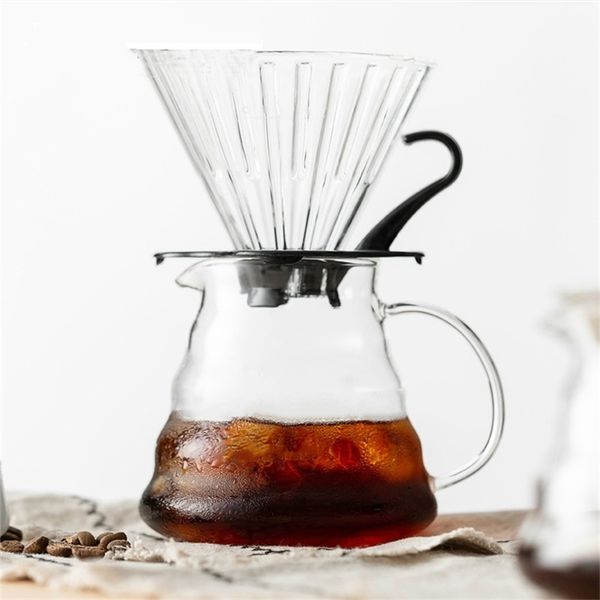 Plastic Maker V60 Glass 800ML/600ML/360ml Dripper and Pot Set with reusable coffee filters 210408