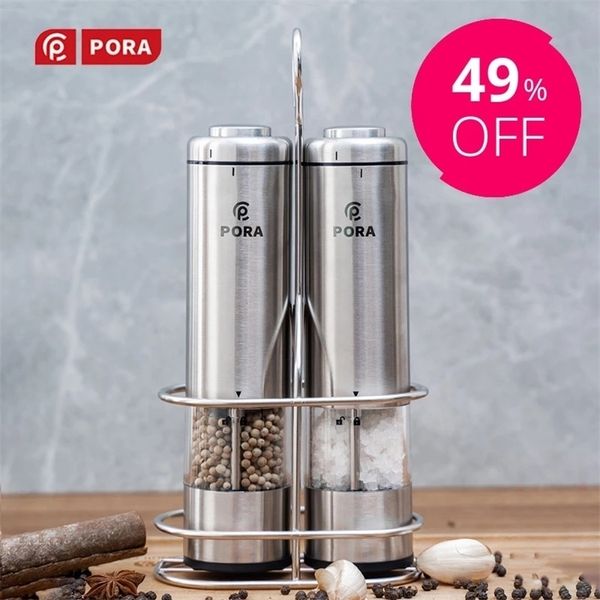 PORA Electric Spice Mill - Stainless Steel Automatic Pepper Grinder and Salt Shaker, a Practical Kitchen Tool and Gift Idea