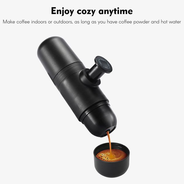 Portable 8-bar manual coffee maker with stainless steel mug for outdoor travel