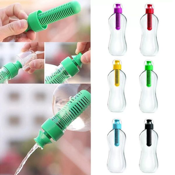Portable filtered water bottle with 550ML capacity and activated carbon filter for outdoor sports