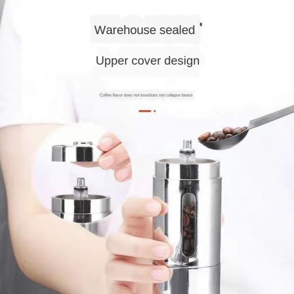 Portable manual coffee grinder for home use, compact hand-operated bean mill