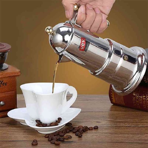 Portable stainless steel espresso maker with heatable pot and Italian percolator filter