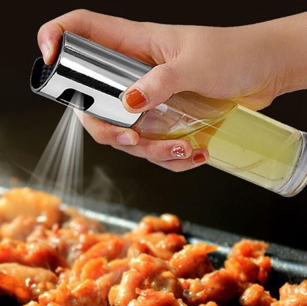Portable stainless steel oil spray bottle with 100ml capacity and pump mechanism