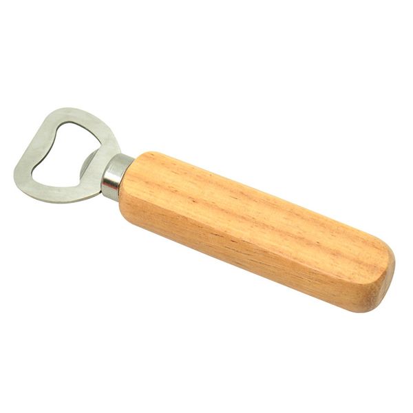 Portable wooden-handled bartender's bottle opener for wine, beer, and soda caps in home bars and kitchens