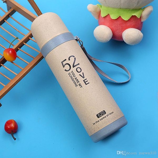 Printed 520 Plastic Shell 300ml Stainless Steel Liner Cup Bullet Couple Thermal Insulation Water Bottles With Portable Rope XDH0806 T03
