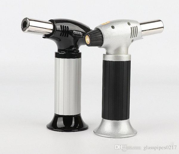 Professional butane torch with windproof jet flames, refillable for kitchen use including creme brulee preparation