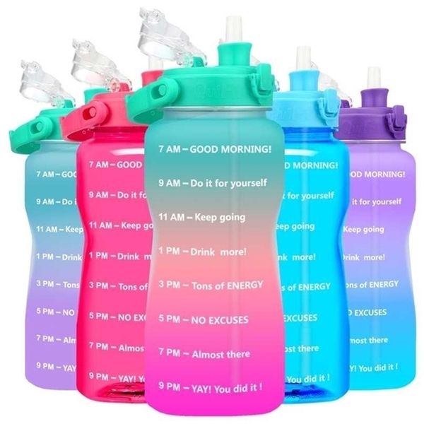 Quifit Gallon Water Bottle with Straw - 3.8L BPA-Free Tritan Fitness Jug with Time Markers and Motivational Quotes