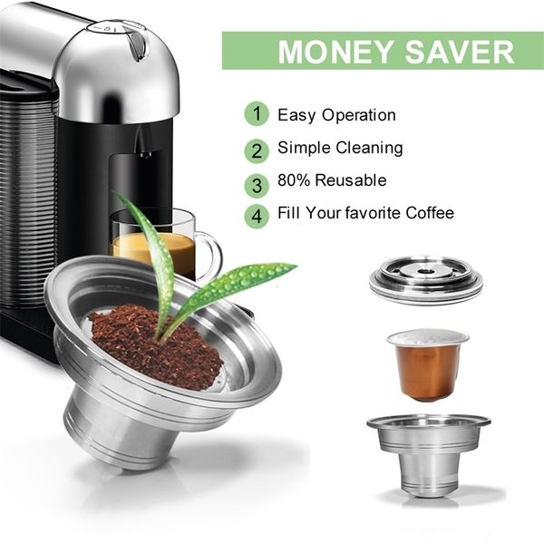 RECAFIMIL adapter for Nespresso Vertuo machine with stainless steel capsule holder, a reusable kitchen accessory