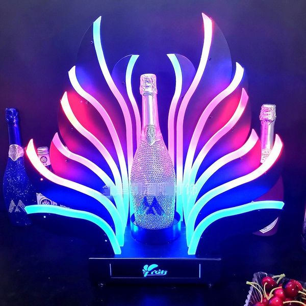 Rechargeable LED wine bottle holder with peacock tail design for disco and nightclub parties