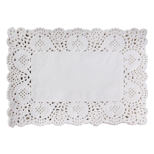 Rectangular lace paper doilies for elegant dessert presentation and wedding table decor