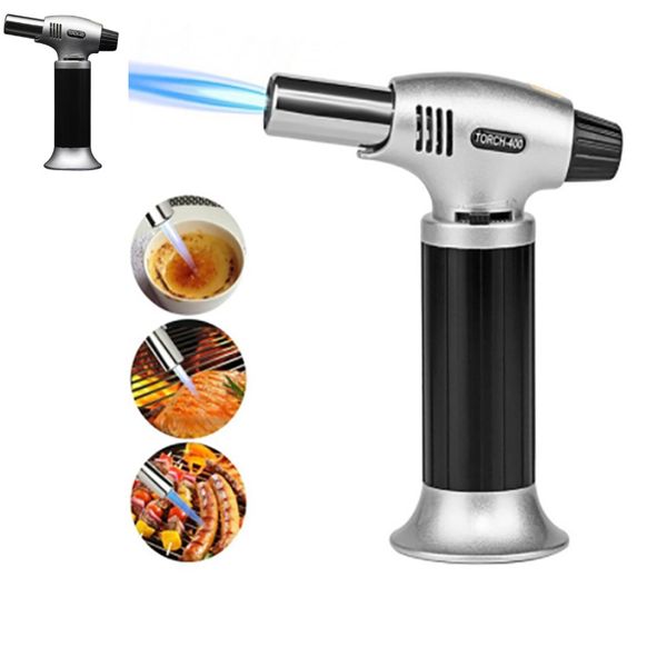 Refillable adjustable flame butane torch lighter for kitchen cooking, outdoor picnics, and ignition tasks