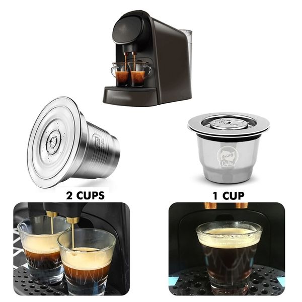 Refillable extra-large coffee capsule compatible with L'Or Barista LM8012/60 stainless steel machine, black piano finish, model 210712